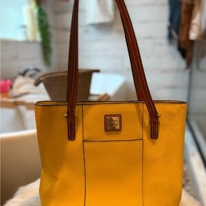 Dooney & Bourke Yellow Tote with Brown Straps